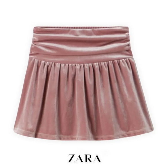 ZARA Kids | Pink | RUFFLED VELVET SKIRT - Picture 2 of 6